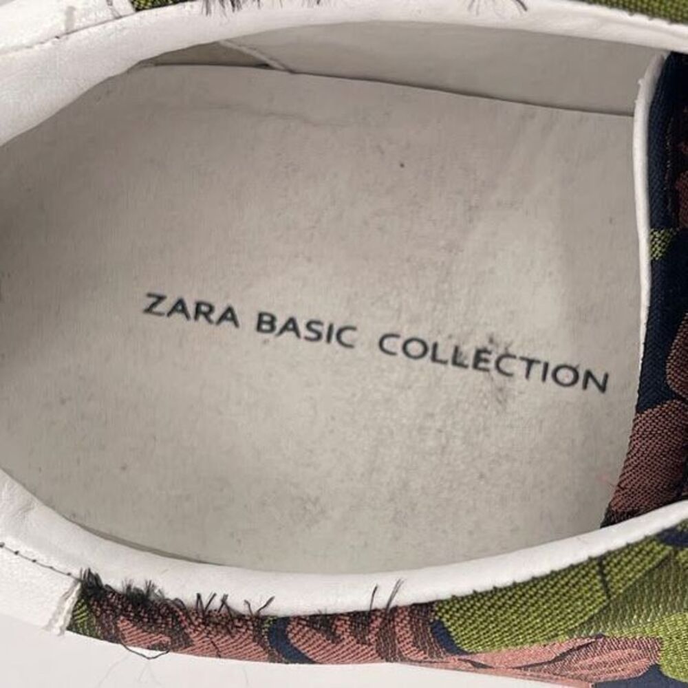 Zara Floral‎ Print Platform Sneakers Navy Blue Green Pink Lace-Up Shoes - Picture 5 of 6
